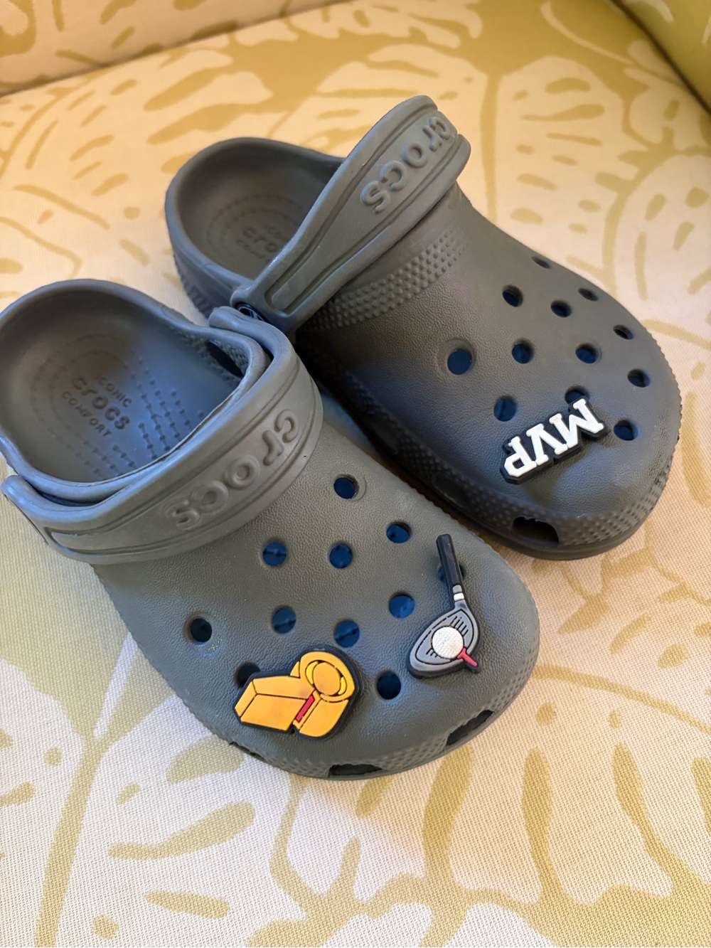 Kids Gray Crocs-Style Clog with Fun Jibbitz Size 9